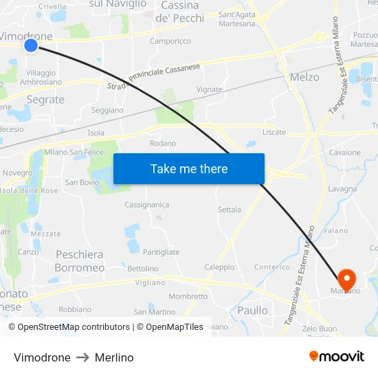 Vimodrone to Merlino map