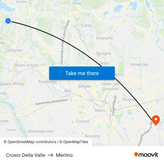 Crosio Della Valle to Merlino map