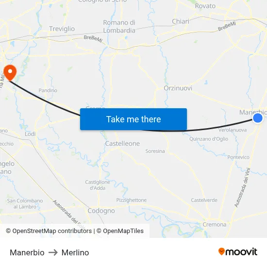 Manerbio to Merlino map