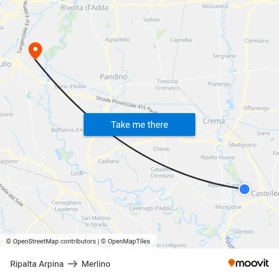 Ripalta Arpina to Merlino map