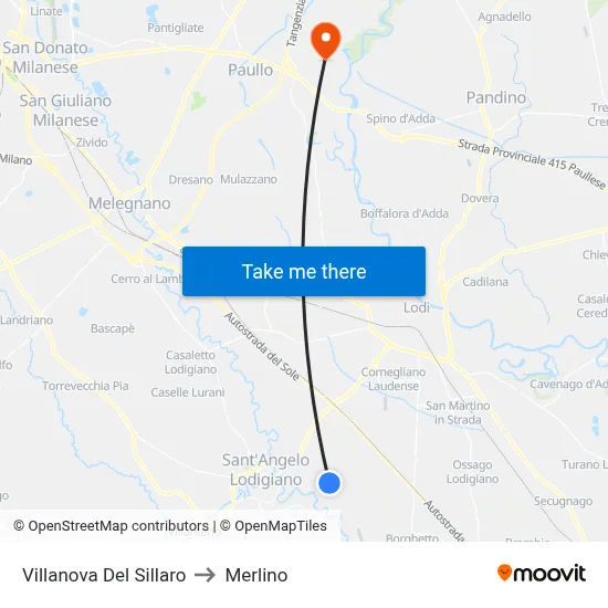 Villanova Del Sillaro to Merlino map