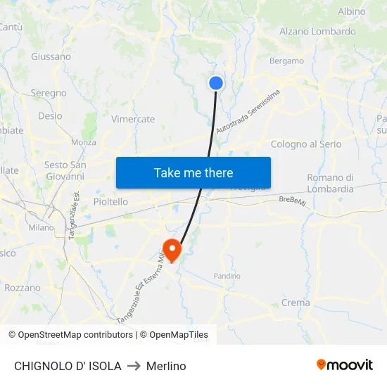 CHIGNOLO D' ISOLA to Merlino map