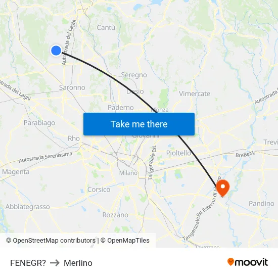 Fenegro to Merlino map