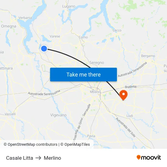 Casale Litta to Merlino map