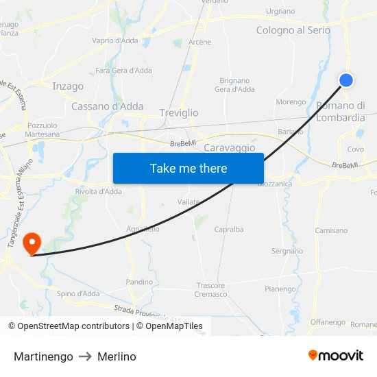 Martinengo to Merlino map