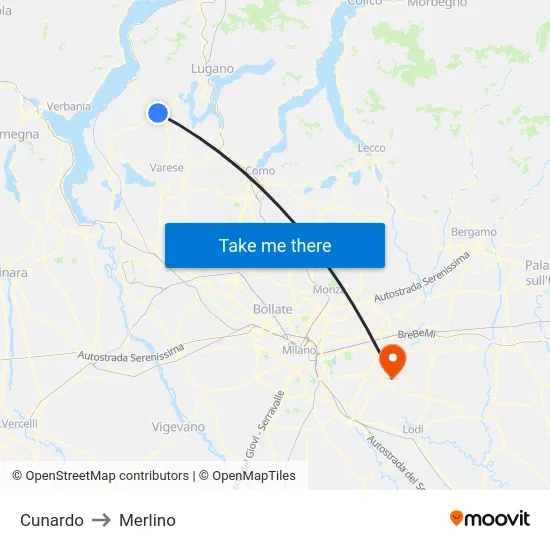 Cunardo to Merlino map