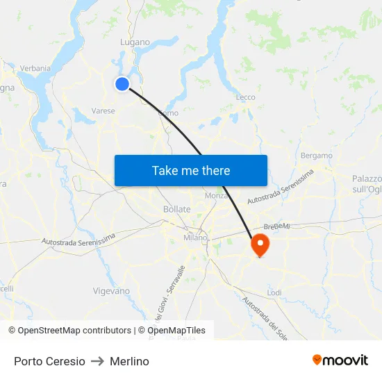 Porto Ceresio to Merlino map