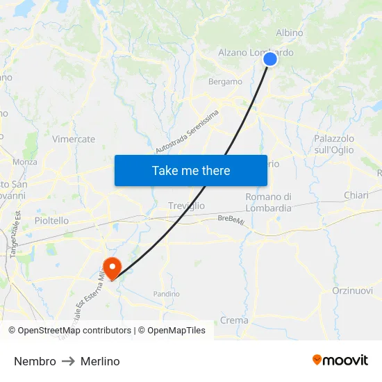 Nembro to Merlino map