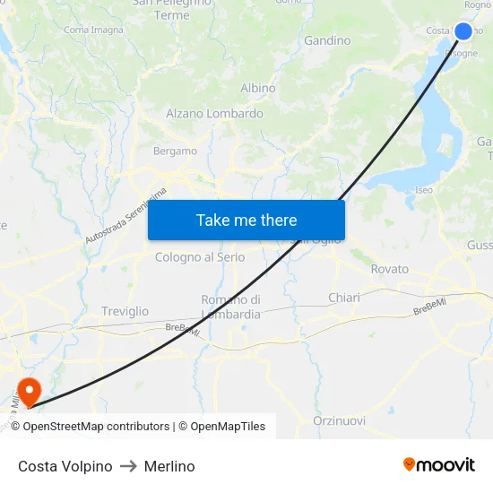 Costa Volpino to Merlino map