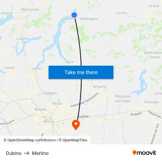 Dubino to Merlino map
