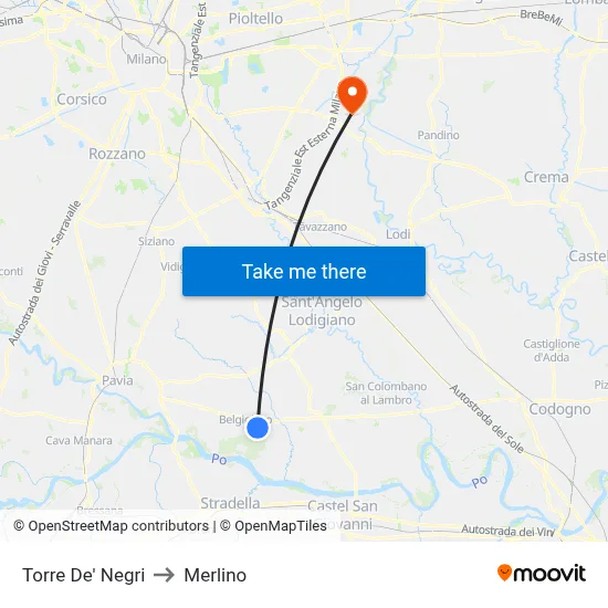 Torre De' Negri to Merlino map