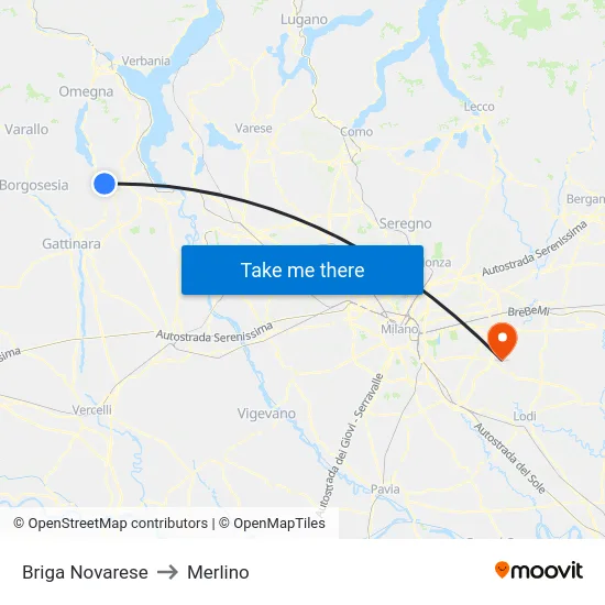Briga Novarese to Merlino map