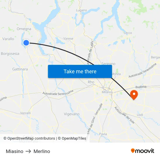 Miasino to Merlino map