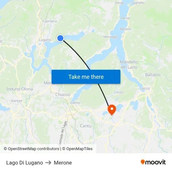Lake of Lugano to Merone map