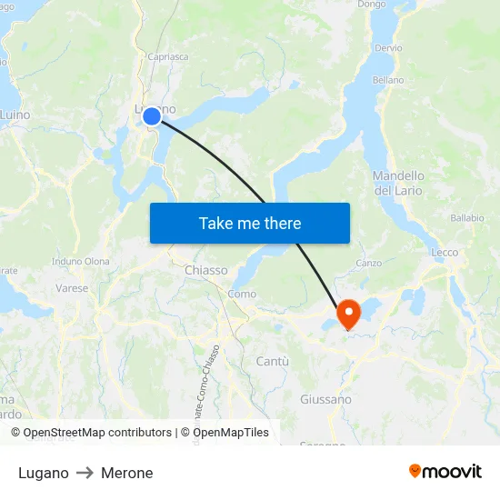 Lugano to Merone map