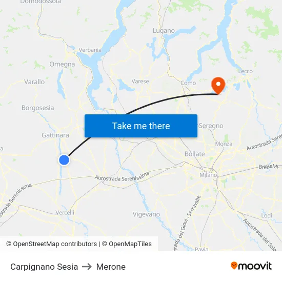 Carpignano Sesia to Merone map