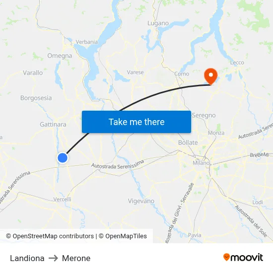 Landiona to Merone map