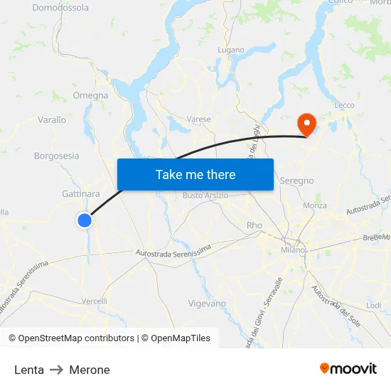 Lenta to Merone map