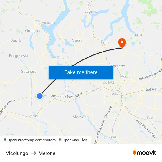 Vicolungo to Merone map