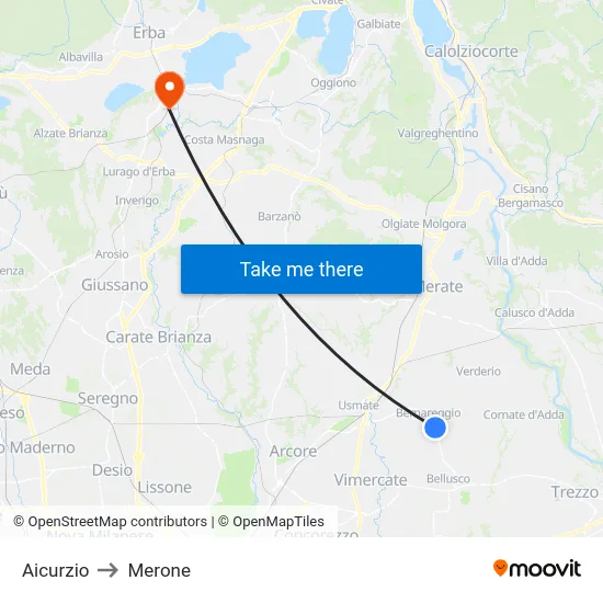 Aicurzio to Merone map
