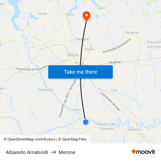 Albaredo Arnaboldi to Merone map