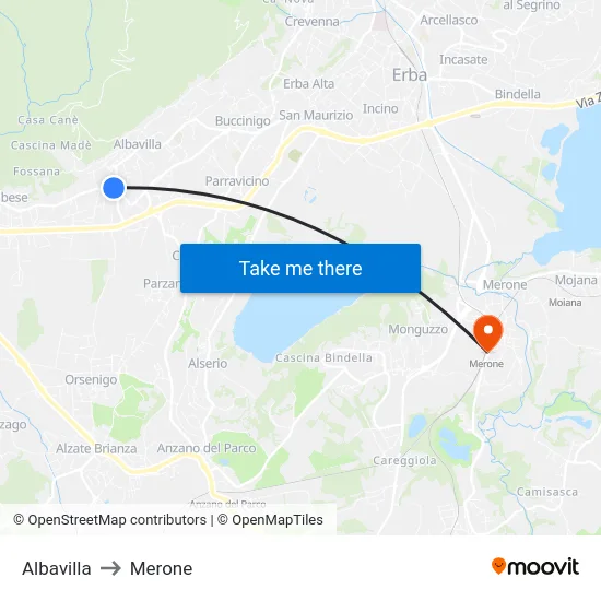 Albavilla to Merone map