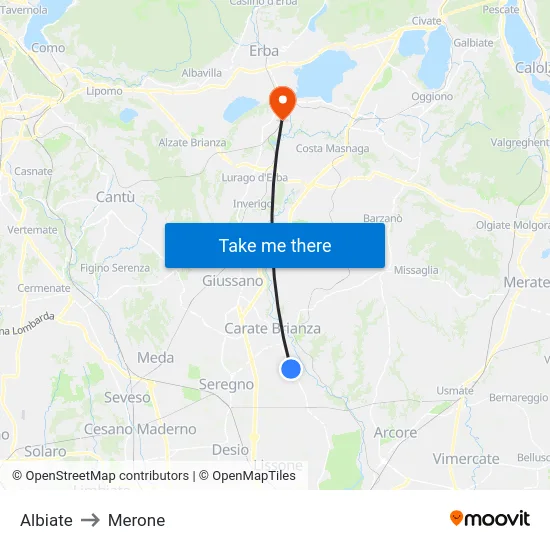 Albiate to Merone map