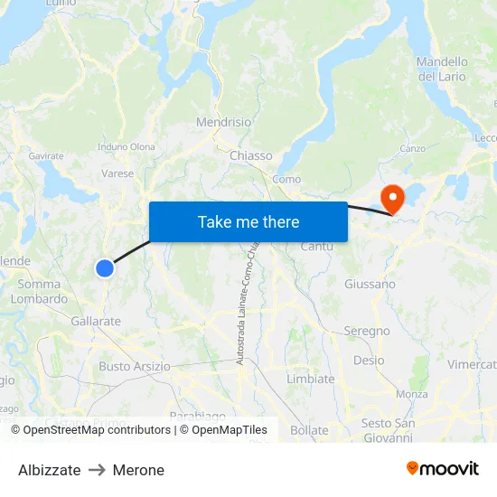 Albizzate to Merone map
