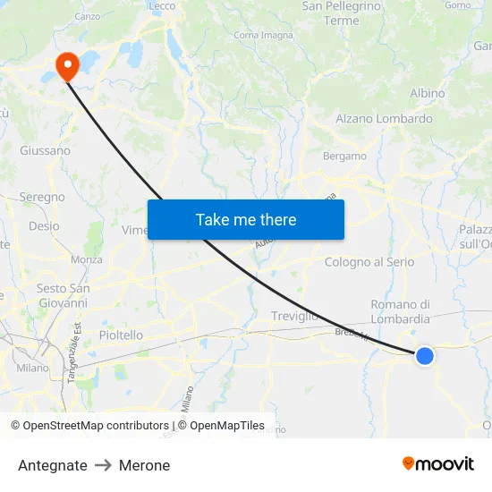 Antegnate to Merone map