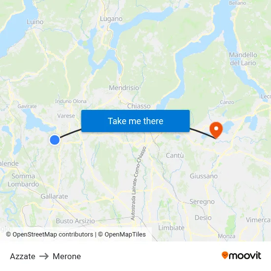 Azzate to Merone map