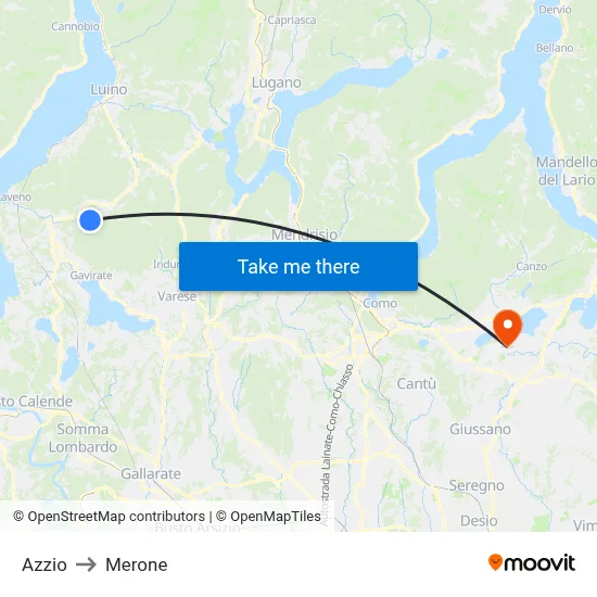 Azzio to Merone map