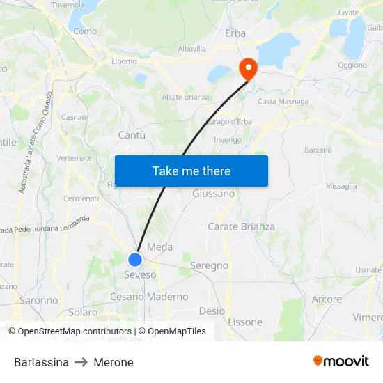 Barlassina to Merone map