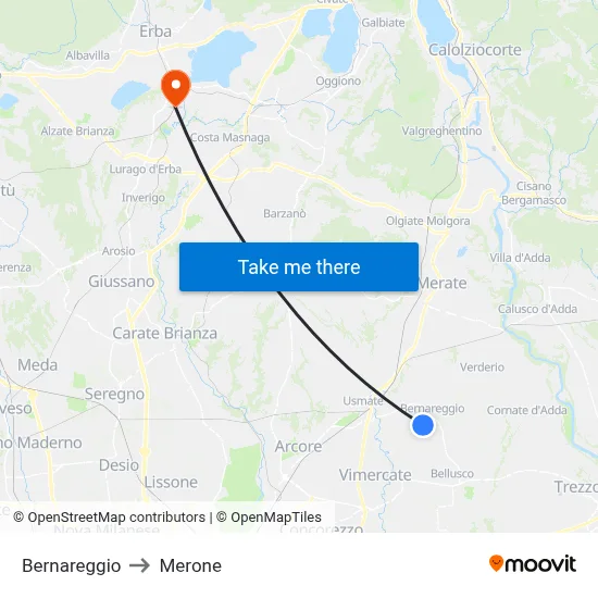 Bernareggio to Merone map