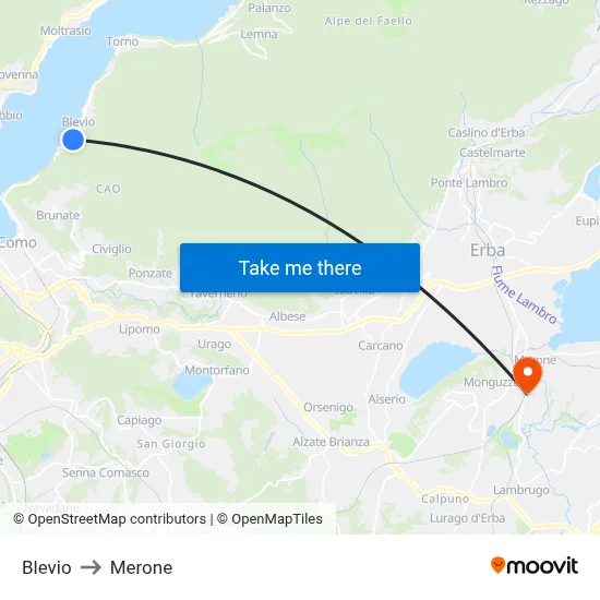 Blevio to Merone map