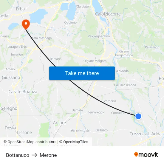 Bottanuco to Merone map
