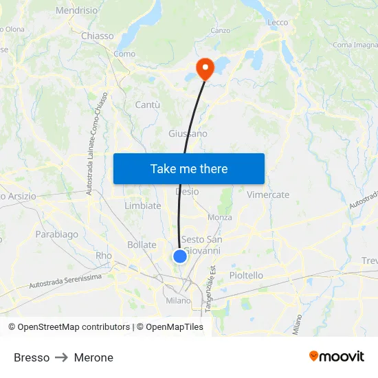 Bresso to Merone map