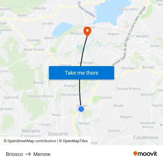 Briosco to Merone map