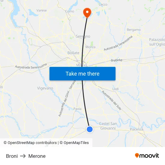 Broni to Merone map