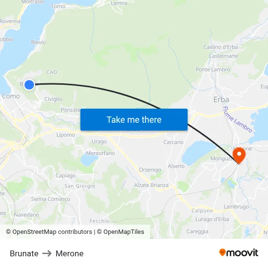 Brunate to Merone map