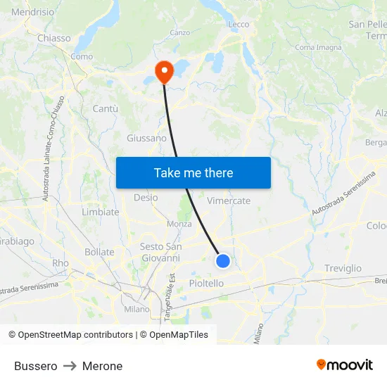 Bussero to Merone map