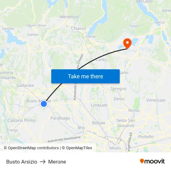 Busto Arsizio to Merone map