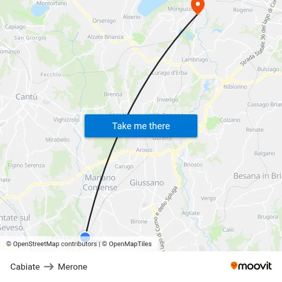 Cabiate to Merone map