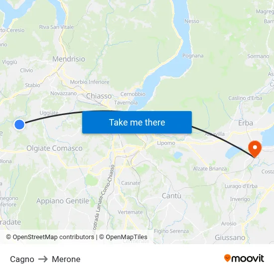 Cagno to Merone map