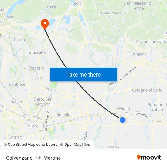 Calvenzano to Merone map