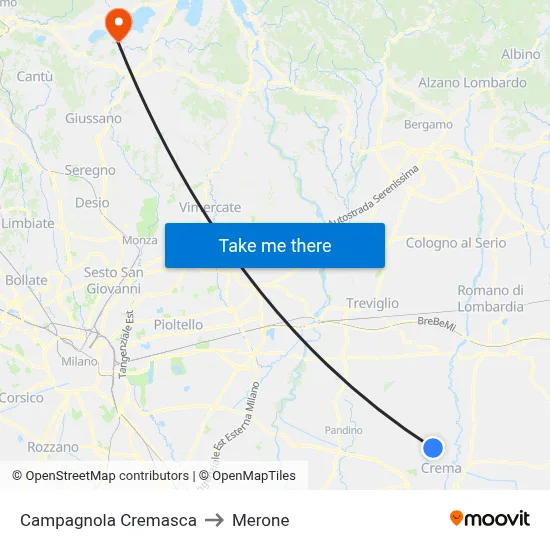 Campagnola Cremasca to Merone map