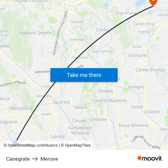 Canegrate to Merone map