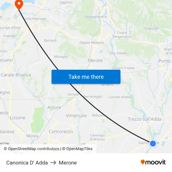 Canonica d'Adda to Merone map