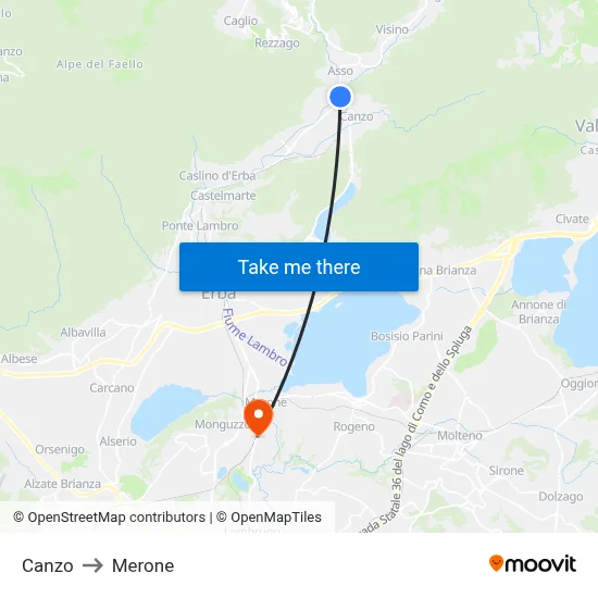 Canzo to Merone map