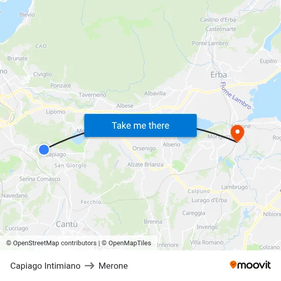 Capiago Intimiano to Merone map