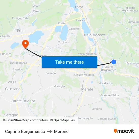 Caprino Bergamasco to Merone map